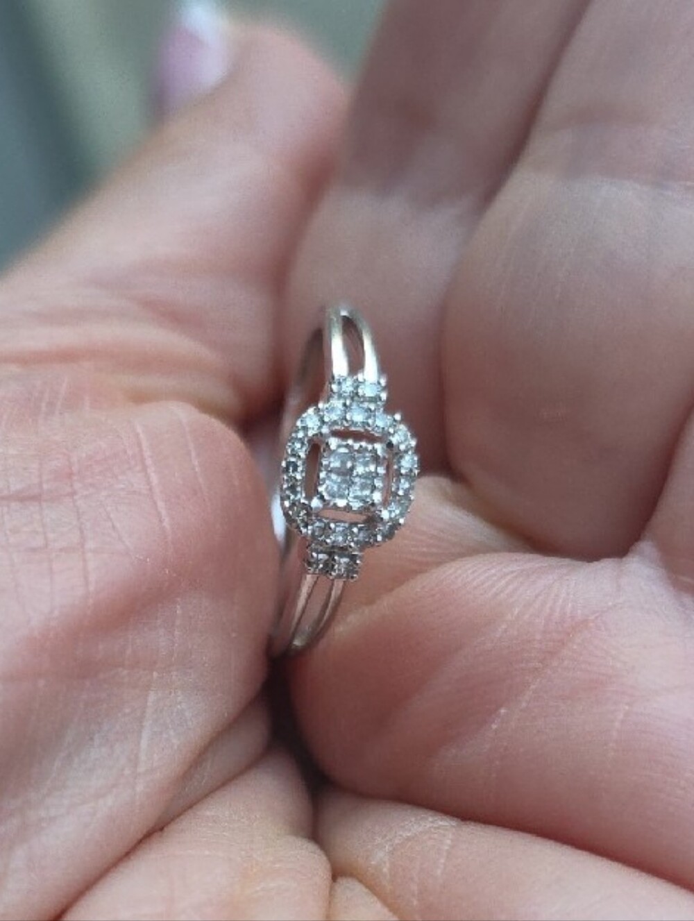 ✨ Don Roberto 10K White Gold Diamond Cushion Halo Promise Ring - Size 7 - Picture 6 of 10